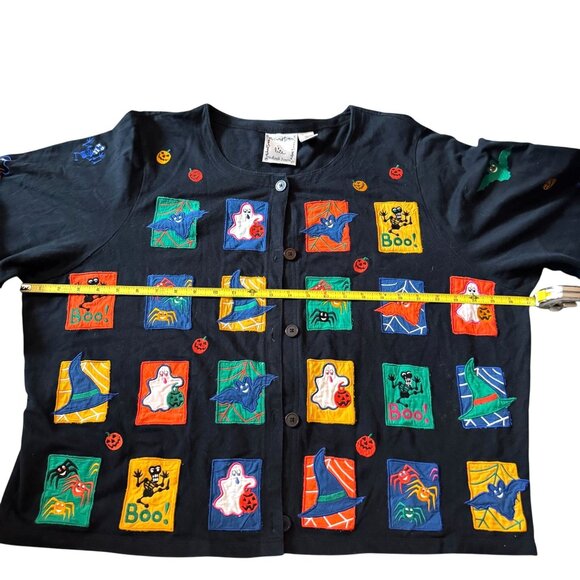 Michael Simon Vtg Halloween Cardigan Sweater 2X Black Ghost Bat Spider Pumpkin - Picture 6 of 13